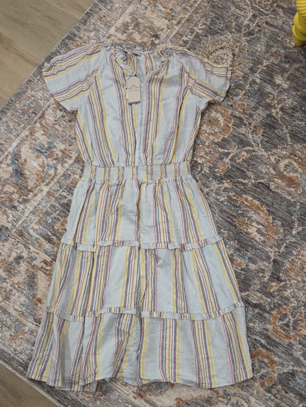 Womens Casablanca Striped Tiered Summer Dress - Yellow & Blue